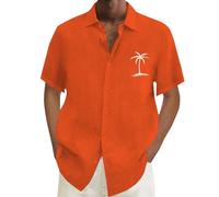 Camicie da uomo a maniche corte Top da uomo Button Down Camicia estiva Top Abiti per le vacanze Magliette grafiche con albero di cocco, Za11-arancione, L