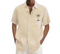 Camicie da uomo a maniche corte Top da uomo Button Down Camicia estiva Top Abiti per le vacanze Magliette grafiche con albero di cocco, Za11-cachi, XXL