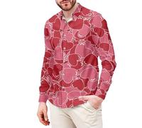 Camicie da uomo a maniche lunghe Camicia con stampa a cuore di San Valentino Button Down Casual Smart Incontri Camicie Primavera e Autunno Vestibilità rilassata Top Non Ferro Turn Down Collar Camicia