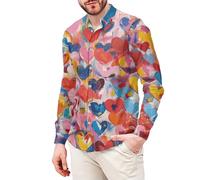 Camicie da uomo a maniche lunghe Camicia con stampa a cuore di San Valentino Button Down Casual Smart Incontri Camicie Primavera e Autunno Vestibilità rilassata Top Non Ferro Turn Down Collar Camicia