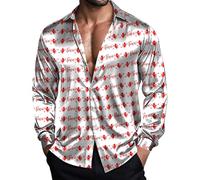 Camicie da uomo a maniche lunghe Camicie casual per San Valentino Camicetta con bottoni Camicia da uomo Camicia da uomo con stampa grafica a cuore alla moda Vestibilità rilassata Colletto rovesciato