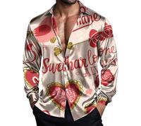 Camicie da uomo a maniche lunghe Camicie casual per San Valentino Camicetta con bottoni Camicia da uomo Camicia da uomo con stampa grafica a cuore alla moda Vestibilità rilassata Colletto rovesciato