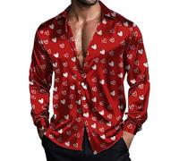 Camicie da uomo a maniche lunghe Camicie casual per San Valentino Camicetta con bottoni Camicia da uomo Camicia da uomo con stampa grafica a cuore alla moda Vestibilità rilassata Colletto rovesciato