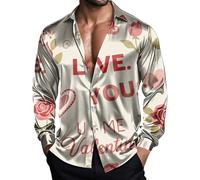 Camicie da uomo a maniche lunghe Camicie casual per San Valentino Camicetta con bottoni Camicia da uomo Camicia da uomo con stampa grafica a cuore alla moda Vestibilità rilassata Colletto rovesciato