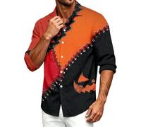 Camicie da uomo a maniche lunghe con bottoni a forma di zucca, stile casual | Divertenti camicie di Halloween per gli uomini Graffiti zucca grafica top casual manica lunga autunno partito abbigliamento