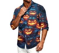 Camicie da uomo a maniche lunghe con bottoni a forma di zucca, stile casual | Divertenti camicie di Halloween per gli uomini Graffiti zucca grafica top casual manica lunga autunno partito abbigliamento