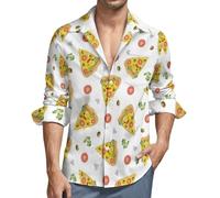 Camicie da uomo a maniche lunghe con bottoni bella pizza al pomodoro casual scollo a V top moda uomo, Stile 27, S