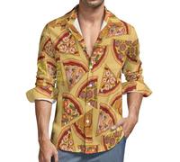Camicie da uomo a maniche lunghe, con bottoni, carina, pizza, ananas, gamberetti, casual, alla moda, con scollo a V, top da uomo, Stile-3, XXL
