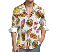 Camicie da uomo a maniche lunghe, con bottoni, carine fritte, pizza, bevande, casual, alla moda, con scollo a V, top da uomo, Stile-2, L