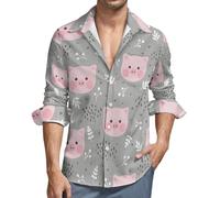 Camicie da uomo a maniche lunghe, con bottoni, con simpatico volto di maiale, casual, alla moda, con scollo a V, top da uomo, Stile-35, L