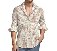 Camicie da uomo a maniche lunghe con bottoni - Deer Bells Moon Christmas Tree V-Neck Casual Button Up Camicia da uomo con tasca, nero, L