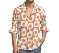 Camicie da uomo a maniche lunghe, con bottoni, divertente, con motivo uovo fritto, casual, alla moda, con scollo a V, top da uomo, Stile:, L