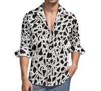Camicie da uomo a maniche lunghe, con bottoni, grafica bianca e nera, casual, alla moda, con scollo a V, top da uomo, Stile-25, L