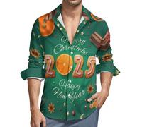 Camicie da uomo a maniche lunghe con bottoni - Merry Christmas 2025 con scollo a V casual button up camicia da uomo con tasca, nero, M