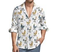 Camicie da uomo a maniche lunghe, con bottoni, motivo galli della fattoria, casual, alla moda, con scollo a V, top da uomo, Stile-33, M
