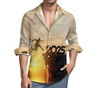 Camicie da uomo a maniche lunghe con bottoni - Welcome Merry Christmas in 2025 V-collo Camicia casual con bottoni da uomo con tasca, nero, XL