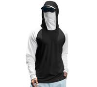 Camicie da uomo a maniche lunghe con cappuccio estive leggere a blocchi di colore top sportivo per escursioni all'aperto con maschera protezione UV abbigliamento da pesca, Z03-nero, 3XL