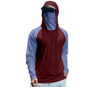 Camicie da uomo a maniche lunghe con cappuccio estive leggere a blocchi di colore top sportivo per escursioni all'aperto con maschera protezione UV abbigliamento da pesca, Z03-blu, XXL