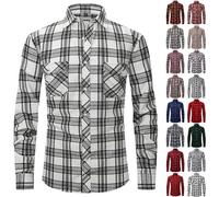 Camicie da uomo a maniche lunghe con tasca Camicia a quadri a maniche lunghe da uomo vestibilità regolare a quadri con collo a bottone, da indossare tutti i giorni, top casual all'aperto con tasche