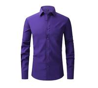 Camicie da uomo a maniche lunghe elastiche a quattro vie non stirate camicia da uomo mercerizzata verticale, Viola scuro, XL
