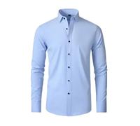 Camicie da uomo a maniche lunghe elastiche a quattro vie non stirate camicia da uomo mercerizzata verticale, Azzurro 1 , L