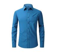 Camicie da uomo a maniche lunghe elastiche a quattro vie non stirate camicia da uomo mercerizzata verticale, Blu pavone 1, XS