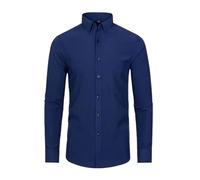 Camicie da uomo a maniche lunghe elastiche a quattro vie non stirate camicia da uomo mercerizzata verticale, Blu navy, S