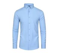 Camicie da uomo a maniche lunghe elastiche a quattro vie non stirate camicia da uomo mercerizzata verticale, Azzurro, XXS