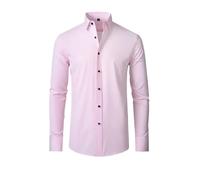 Camicie da uomo a maniche lunghe elastiche a quattro vie non stirate camicia da uomo mercerizzata verticale, Rosa 1., 3XL