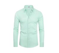 Camicie da uomo a maniche lunghe elastiche a quattro vie non stirate camicia da uomo mercerizzata verticale, Verde pisello, M