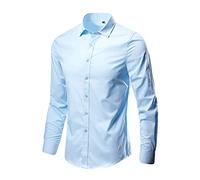 Camicie da uomo a maniche lunghe formale a compressione da uomo top casual felpe da uomo camicie da lavoro magliette per adulti UK Active Wear T shirt in cotone con colletto casual, blu cielo, 3XL