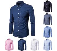 Camicie da uomo a maniche lunghe, formali, slim fit, a maniche lunghe, vestibilità muscolare, camicia da ufficio, elasticizzata, non stirata, con bottoni, top coreano con risvolto, top coreano per