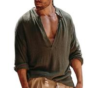 Camicie da uomo a maniche lunghe in lino stile retrò camicia casual medievale vintage vichinghe camicie larghe a maniche lunghe stile nazionale camicetta casual traspirante top tinta unita top