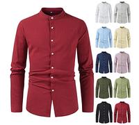 Camicie da uomo a maniche lunghe slim fit camicia in cotone lino camicia da uomo in stile sud-est asiatico camicie girocollo camicia formale smart casual top stretch business top regualr fit button