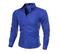 Camicie da uomo a maniche lunghe spesse elasticizzate a maniche lunghe slim fit con bottoni per camicia da sposa, Blu, L