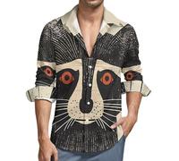 Camicie da uomo a maniche lunghe stampa grafica retrò procione camicia casual scollo a V top moda uomo, Stile 4, L