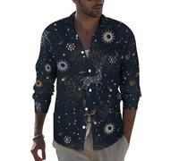 Camicie da uomo a maniche lunghe - Via Lattea costellazione del sole cervo slim fit camicia abbottonata uomo abbigliamento casual, Stile 26., L