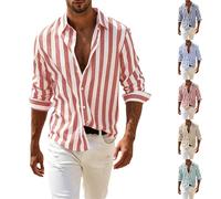 Camicie da uomo a righe con bottoni da uomo estive in cotone e lino camicie a maniche lunghe camicia leggera per esterni camicia intelligente non stirata top da lavoro elasticizzato abito da sposa top