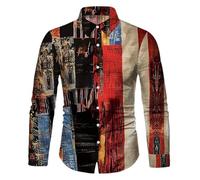 Camicie da Uomo alla Moda con Stampa Patchwork a Blocchi di Colore Camicie con Bottoni e Colletto a Revers in Stile Vintage con Maniche Lunghe Camicie hawaiane Casual da Uomo e Donna in Stile Hip Hop