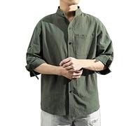 Camicie da Uomo - Camice Uomo Biancheria Girare Giù Camicia Manica Casuale Collare Solido Mezzo Button Men Camicie Men