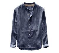 Camicie da uomo camicetta autunno casual lino e moda top maniche a bottone cotone inverno lungo uomo camicia uomo camicia uomo viscosa, Blu marino, L