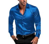 Camicie da uomo camicie in seta a tinta unita elasticizzate slim fit business casual camicia formale a maniche lunghe button down top da lavoro senza pieghe senza stiratura abito da festa bianco da