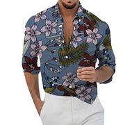 Camicie da Uomo, Casual da Uomo Risvolto Largo Stampa Geometrica Manica Lunga Polsini Bottoni Camicia Floreale Stile Porto Beach Hawaiianss Summer Top