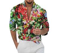 Camicie da Uomo, Casual da Uomo Risvolto Largo Stampa Geometrica Manica Lunga Polsini Bottoni Camicia Floreale Stile Porto Beach Hawaiianss Summer Top