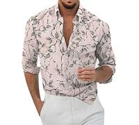 Camicie da Uomo, Casual da Uomo Risvolto Largo Stampa Geometrica Manica Lunga Polsini Bottoni Camicia Floreale Stile Porto Beach Hawaiianss Summer Top