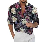 Camicie da Uomo, Casual da Uomo Risvolto Largo Stampa Geometrica Manica Lunga Polsini Bottoni Camicia Floreale Stile Porto Beach Hawaiianss Summer Top