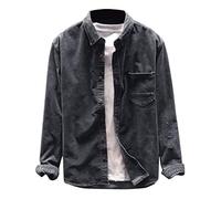 Camicie da uomo con bottoni, camicie vintage in velluto a coste a tinta unita, camicia casual a maniche lunghe con revers e tasca sul petto, camicia da uomo in flanella di moda a vestibilità regolare