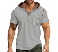 Camicie da uomo con cappuccio a maniche corte con bottone e collo a bottone con cappuccio da palestra Slim Fit Sport Top patchwork felpe colorate pullover da allenamento pullover leggero da boxe ad