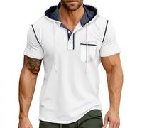 Camicie da uomo con cappuccio a maniche corte con bottone e collo a bottone con cappuccio da palestra Slim Fit Sport Top patchwork felpe colorate pullover da allenamento pullover leggero da boxe ad