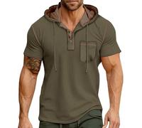 Camicie da uomo con cappuccio a maniche corte con bottone e collo a bottone con cappuccio da palestra Slim Fit Sport Top patchwork felpe colorate pullover da allenamento pullover leggero da boxe ad